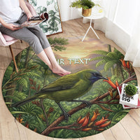 Bellbird New Zealand Personalised Round Carpet Korimako Harakeke Flower Native Forest