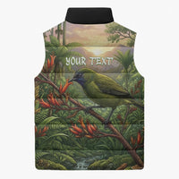 Bellbird New Zealand Personalised Sleeveless Puffer Jacket Korimako Harakeke Flower Native Forest