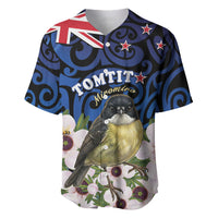 Tomtit New Zealand Personalised Baseball Jersey Miromiro Manuka Flower Maori Pattern LT22 Blue - Polynesian Pride