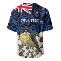 Tomtit New Zealand Personalised Baseball Jersey Miromiro Manuka Flower Maori Pattern LT22 - Polynesian Pride