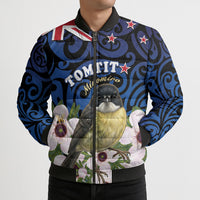 Tomtit New Zealand Personalised Bomber Puffer Jacket Miromiro Manuka Flower Maori Pattern