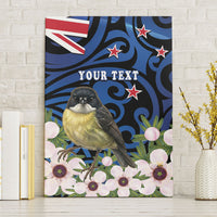 Tomtit New Zealand Personalised Canvas Wall Art Miromiro Manuka Flower Maori Pattern LT22 Without Frame Blue - Polynesian Pride