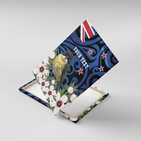 Tomtit New Zealand Personalised Canvas Wall Art Miromiro Manuka Flower Maori Pattern LT22 With Frame Blue - Polynesian Pride
