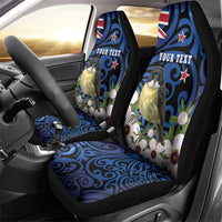 Tomtit New Zealand Personalised Car Seat Cover Miromiro Manuka Flower Maori Pattern