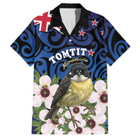 Tomtit New Zealand Personalised Family Matching Off Shoulder Short Dress and Hawaiian Shirt Miromiro Manuka Flower Maori Pattern