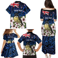 Tomtit New Zealand Personalised Family Matching Puletasi and Hawaiian Shirt Miromiro Manuka Flower Maori Pattern