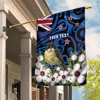 Tomtit New Zealand Personalised Garden Flag Miromiro Manuka Flower Maori Pattern LT22 House Flag Blue - Polynesian Pride