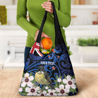 Tomtit New Zealand Personalised Grocery Bag Miromiro Manuka Flower Maori Pattern