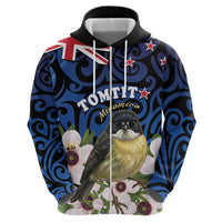 Tomtit New Zealand Personalised Hoodie Miromiro Manuka Flower Maori Pattern