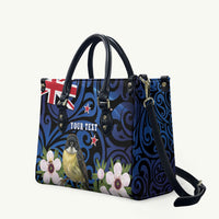 Tomtit New Zealand Personalised Leather Bag Miromiro Manuka Flower Maori Pattern LT22 Blue - Polynesian Pride