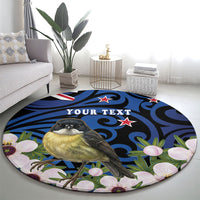 Tomtit New Zealand Personalised Round Carpet Miromiro Manuka Flower Maori Pattern LT22 - Polynesian Pride