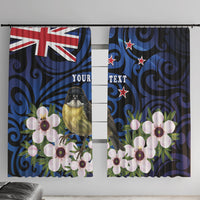Tomtit New Zealand Personalised Window Curtain Miromiro Manuka Flower Maori Pattern