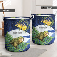 Kakapo New Zealand Personalised Laundry Basket Kowhai Flower Silver Fern Maori Pattern LT22 - Polynesian Pride