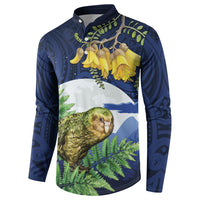 Kakapo New Zealand Personalised Button Sweatshirt Kowhai Flower Silver Fern Maori Pattern