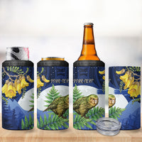 Kakapo New Zealand Personalised 4 in 1 Can Cooler Tumbler Kowhai Flower Silver Fern Maori Pattern