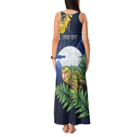 Kakapo New Zealand Personalised Tank Maxi Dress Kowhai Flower Silver Fern Maori Pattern LT22 - Polynesian Pride