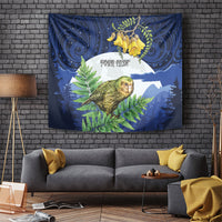 Kakapo New Zealand Personalised Tapestry Kowhai Flower Silver Fern Maori Pattern LT22 Blue - Polynesian Pride