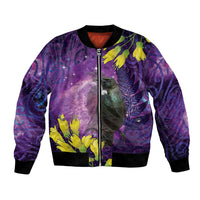 New Zealand Tui Bird Matariki Bomber Jacket Kowhai Flower Silver Fern Galaxy Maori Pattern LT22 Unisex Purple - Polynesian Pride