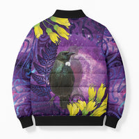 New Zealand Tui Bird Matariki Bomber Puffer Jacket Kowhai Flower Silver Fern Galaxy Maori Pattern LT22 - Polynesian Pride