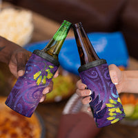 New Zealand Tui Bird Matariki 4 in 1 Can Cooler Tumbler Kowhai Flower Silver Fern Galaxy Maori Pattern