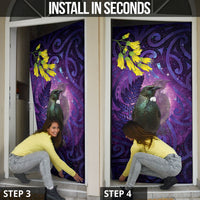 New Zealand Tui Bird Matariki Door Cover Kowhai Flower Silver Fern Galaxy Maori Pattern