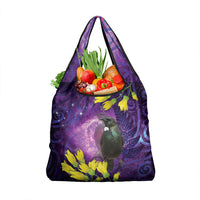 New Zealand Tui Bird Matariki Grocery Bag Kowhai Flower Silver Fern Galaxy Maori Pattern
