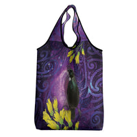 New Zealand Tui Bird Matariki Grocery Bag Kowhai Flower Silver Fern Galaxy Maori Pattern