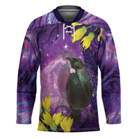 New Zealand Tui Bird Matariki Hockey Jersey Kowhai Flower Silver Fern Galaxy Maori Pattern