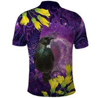 New Zealand Tui Bird Matariki Polo Shirt Kowhai Flower Silver Fern Galaxy Maori Pattern
