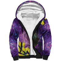 New Zealand Tui Bird Matariki Sherpa Hoodie Kowhai Flower Silver Fern Galaxy Maori Pattern