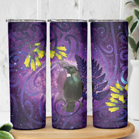 New Zealand Tui Bird Matariki Skinny Tumbler Kowhai Flower Silver Fern Galaxy Maori Pattern