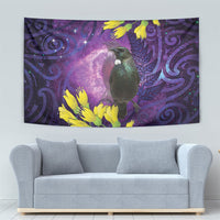 New Zealand Tui Bird Matariki Tapestry Kowhai Flower Silver Fern Galaxy Maori Pattern