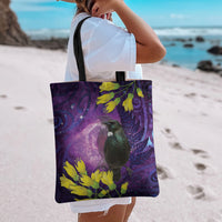 New Zealand Tui Bird Matariki Tote Bag Kowhai Flower Silver Fern Galaxy Maori Pattern