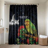New Zealand Kakapo Matariki Personalised Bathroom Set Pohutukawa Flower Galaxy Maori Pattern LT22 Shower Curtain Only Black - Polynesian Pride
