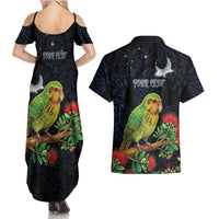 New Zealand Kakapo Matariki Personalised Couples Matching Summer Maxi Dress and Hawaiian Shirt Pohutukawa Flower Galaxy Maori Pattern