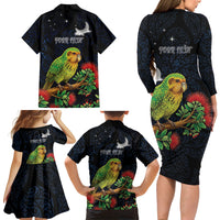 New Zealand Kakapo Matariki Personalised Family Matching Long Sleeve Bodycon Dress and Hawaiian Shirt Pohutukawa Flower Galaxy Maori Pattern LT22 - Polynesian Pride