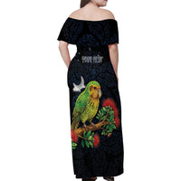 New Zealand Kakapo Matariki Personalised Family Matching Off Shoulder Maxi Dress and Hawaiian Shirt Pohutukawa Flower Galaxy Maori Pattern LT22 - Polynesian Pride