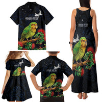 New Zealand Kakapo Matariki Personalised Family Matching Tank Maxi Dress and Hawaiian Shirt Pohutukawa Flower Galaxy Maori Pattern
