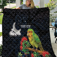 New Zealand Kakapo Matariki Personalised Quilt Pohutukawa Flower Galaxy Maori Pattern LT22 Black - Polynesian Pride