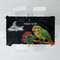 New Zealand Kakapo Matariki Personalised Tablecloth Pohutukawa Flower Galaxy Maori Pattern LT22 Black - Polynesian Pride