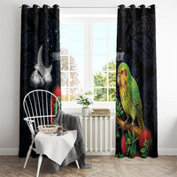 New Zealand Kakapo Matariki Personalised Window Curtain Pohutukawa Flower Galaxy Maori Pattern LT22 - Polynesian Pride