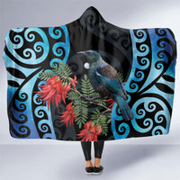 Tui Bird Kakabeak New Zealand Hooded Blanket Clianthus Galaxy Maori Koru Pattern LT22 One Size Blue - Polynesian Pride