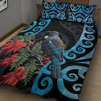 Tui Bird Kakabeak New Zealand Quilt Bed Set Clianthus Galaxy Maori Koru Pattern