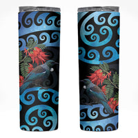 Tui Bird Kakabeak New Zealand Skinny Tumbler Clianthus Galaxy Maori Koru Pattern LT22 Blue - Polynesian Pride