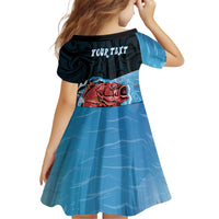 Personalised Snapper Fishing New Zealand Family Matching Off Shoulder Maxi Dress and Hawaiian Shirt Tamure Fish Hook Maori Pattern