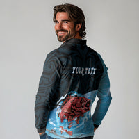 Personalised Snapper Fishing New Zealand Long Sleeve Polo Shirt Tamure Fish Hook Maori Pattern LT22 - Polynesian Pride