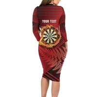 Personalised Darts New Zealand Family Matching Long Sleeve Bodycon Dress and Hawaiian Shirt Silver Fern Red Color LT22 - Polynesian Pride