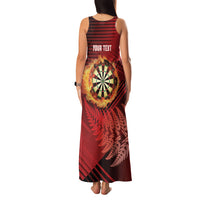 Personalised Darts New Zealand Family Matching Tank Maxi Dress and Hawaiian Shirt Silver Fern Red Color