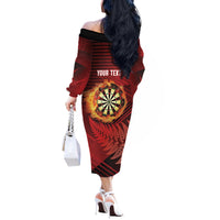 Personalised Darts New Zealand Off The Shoulder Long Sleeve Dress Silver Fern Red Color