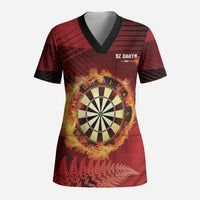 Personalised Darts New Zealand Scrub Top Silver Fern Red Color LT22 Adult Red - Polynesian Pride